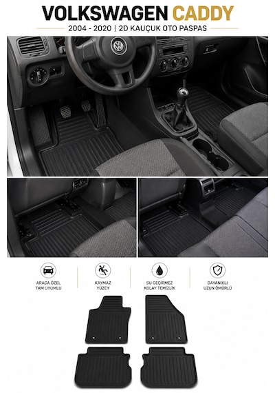 Volkswagen Caddy 2004-2020 Uyumlu 2d Kauçuk Oto Paspas Araca Özel Kaymaz Premium