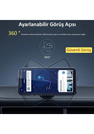 Universal Araç Telefon Tutucu Manyetik Mıknatıslı Yapışkanlı Telefon Standı Siyah
