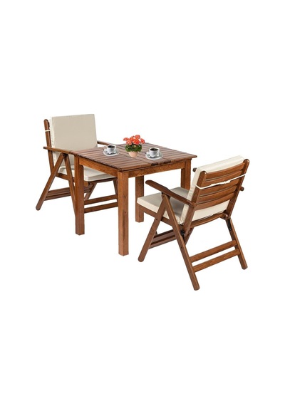 Antalya Ahşap Bahçe Takımı: 80X80 Masa + 2 Minderli Sandalye Krem Antalya Ahşap Bahçe Takımı: 80X80 Masa + 2 Minderli Sandalye Krem