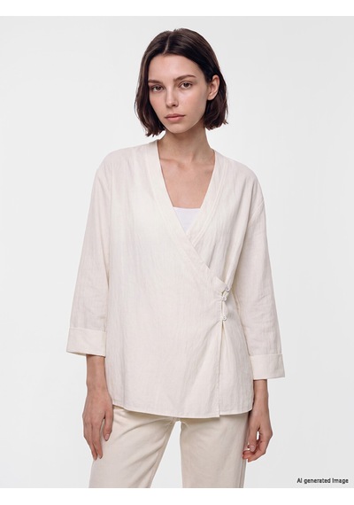 Lcw Modest Ekru Kruvaze Yaka Kadın Kimono