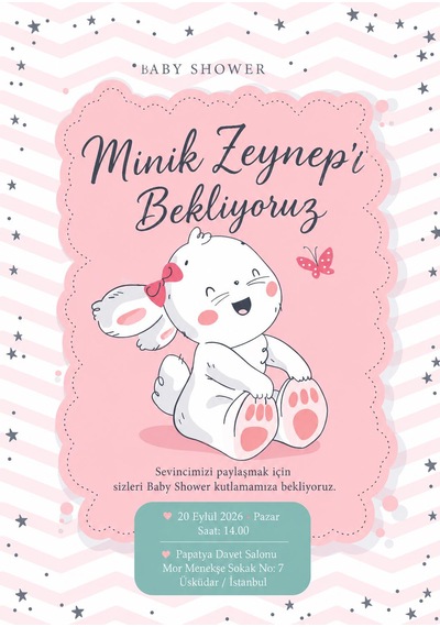 1000 Adet Ekonomik Baby Shower Davetiyesi Ve Zarf 010