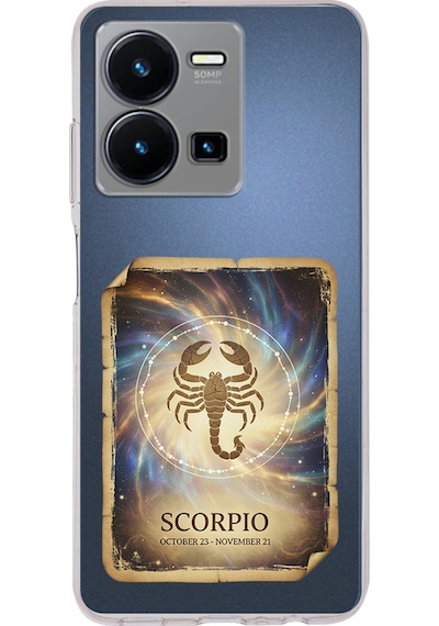 Vivo Y22s İle Uyumlu Burç Kartları Akrep Tasarımlı Şeffaf Silikon Kılıf Şeffaf