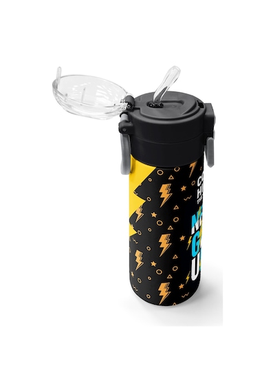 Coral High Kids Siyah Never Give Up Desenli Pipetli Ve Direkt İçim Çelik Termos 500 Ml 38120 Siyah - Sarı