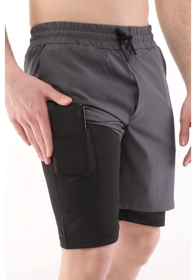 Ghassy Co. Ghassy Co Erkek Running Hızlı Kuruma Micropolyester Kısa Taytlı Şort 001 Füme