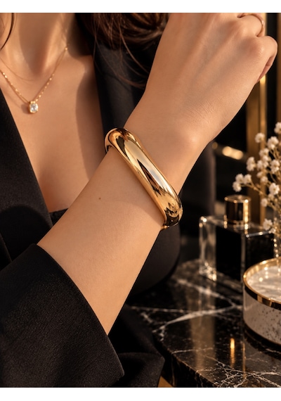 Altın Kaplama Kadın Kelepçe Bileklik - Bombeli Gold Model