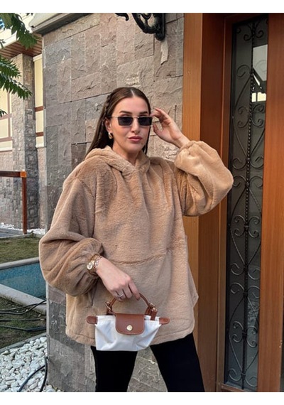 Fashion Friends Pofuduk Yumuşacık Gizli Cepli Kapşonlu Salaş Geniş Kadın Sweat Sütlü Kahve Kahverengi Fashion Friends Pofuduk Yumuşacık Gizli Cepli Kapşonlu Salaş Geniş Kadın Sweat Sütlü Kahve Kahverengi