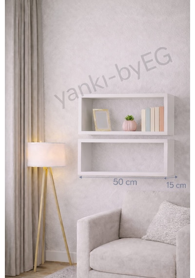 50 15 Cm 2li Mat Beyaz Lake Mdf Gizli Bağlantı Duvar Rafı Beyaz