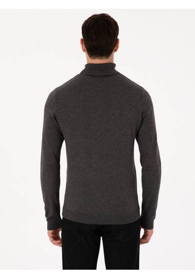 Cacharel Füme Slim Fit Pamuk Karışımlı Balıkçı Yaka Basic Triko Kazak Gri