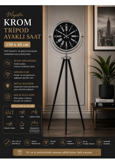 Majestic Krom Tripod Ayaklı Saat