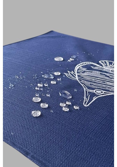 Marin Masa Örtüsü Nakışlı Balık Runner 145x40 Su İtici Outdoor Keten Tekne Bahçe Salon Mutfak Lacivert