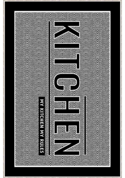 Gri Kaymaz Tabanlı Kitchen Yazan Mutfak Halısı Yolluk Vh097n11