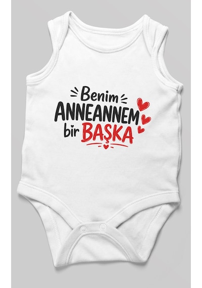 Morivokids Anneannem Bir Başka Sıfır Kollu Bebek Zıbını %100 Pamuk Beyaz
