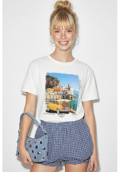 Shade Kadın Pamuk Italy Temalı Baskılı  Tasarım T-shirt 1008 60282054 - Beyaz L