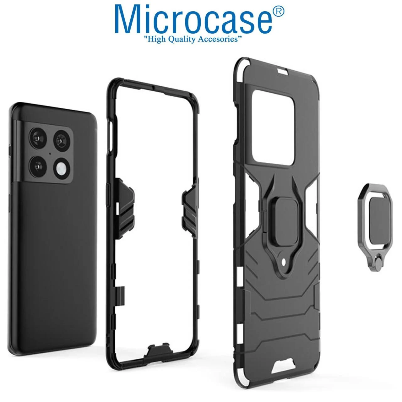 Microcase Oneplus 10 Pro Batman Yüzüklü Armor Kılıf - Siyah