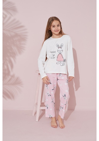 Siyah İnci Pamuklu Örme Pijama Takım 24241093 Ekru