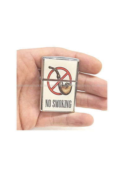 Pipo Pipe No Smoking Gümüş Renk Kapaklı Benzinli Çakmak