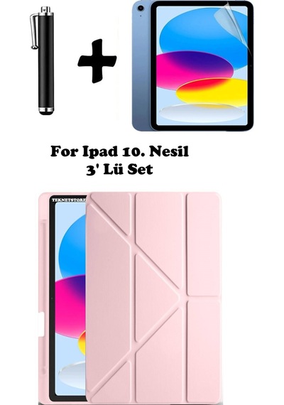 Apple Uyumlu iPad 10. Nesil Kılıf/ekran Koruyucu/kalem Seti Silikon Arka Kapak Stand Olan Uyku Modlu Case Kapaklı Kılıf