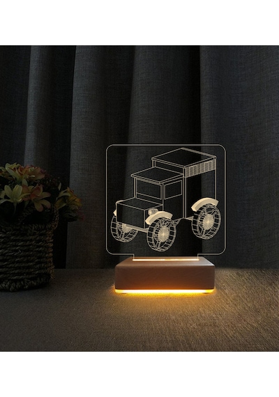 3d Led Masa Lambası Oyuncak Araba Çizimli Doğum Günü Hediyesi Lamba