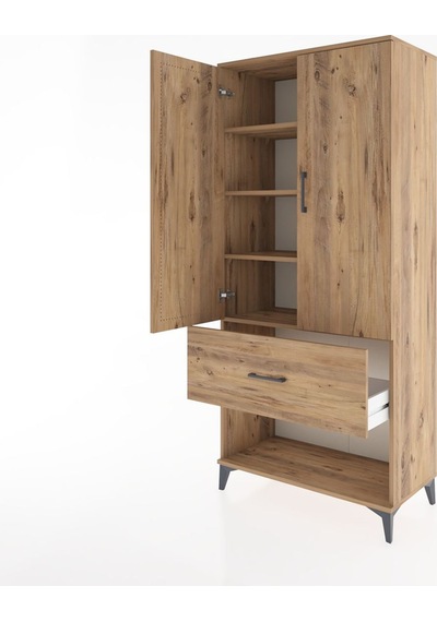 Hyperion Dolap 4 Raflı Tek Çekmeceli 2 Kapaklı 88x44x195 Çam-çam Çam