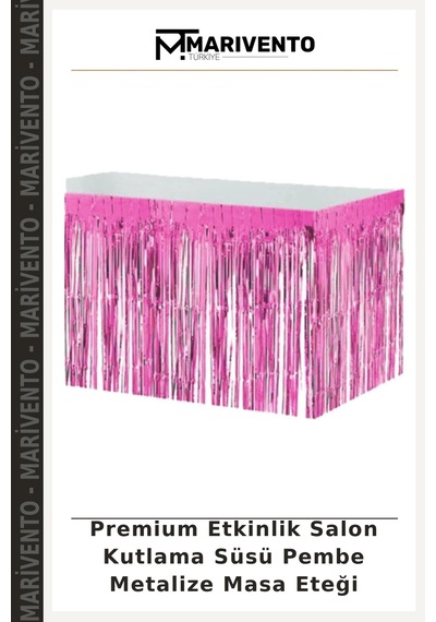 Premium Etkinlik Salon Kutlama Süsü Pembe Metalize Masa Eteği