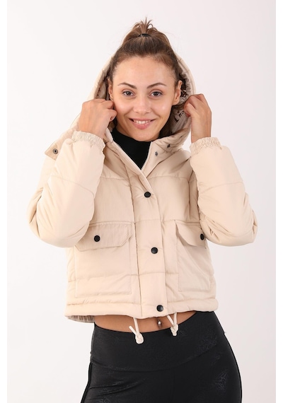 Maraton Sportswear Regular Kadın Kapşonlu Uzun Kol Basic Kil Mont 21288-kil Bej