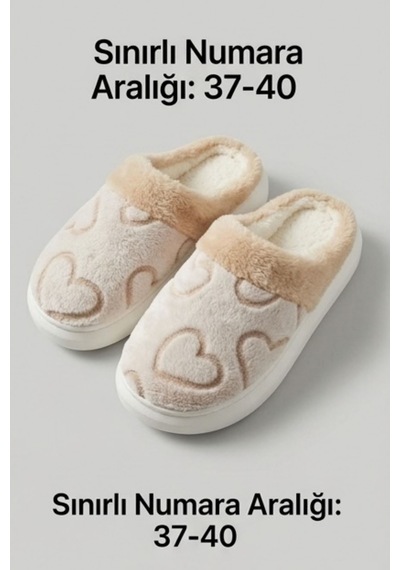 Unisex Ultra Hafif Yumuşak Peluş Kaymaz Taban Anne Çocuk Misafir Bej Kalp Desenli Ev Terliği 5808 Unisex Ultra Hafif Yumuşak Peluş Kaymaz Taban Anne Çocuk Misafir Bej Kalp Desenli Ev Terliği 5808