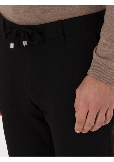 Cacharel Siyah Slim Fit Beli Bağcıklı Kanvas Pantolon