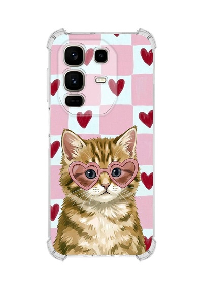 Printify İnfinix Note 50 Pro İle Uyumlu Pembe Pötikare Serisi Çapkın Mırnav Tasarımlı Uv Baskılı Köşe Korumalı Antişok Kılıf Şeffaf