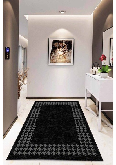 Siyah Çerçeveli Kaymaz Taban Makinede Yıkanabilir Halı Rv180n11