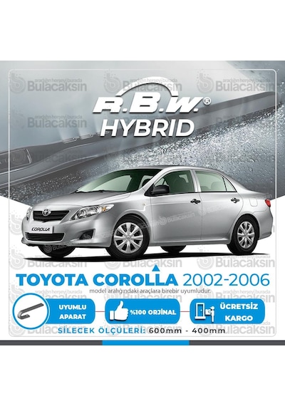 Toyota Corolla Uyumlu Sedan Ön Silecek Takımı (2002-2006) RBW Hibrit