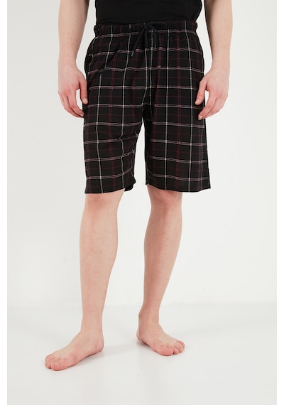 Buratti Pamuklu Regular Fit Bağlamalı Cepli Pijama Şort Erkek Şort 6574004 Siyah-bordo