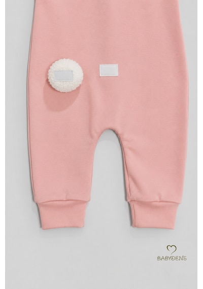 Babyden's Tavşan Kulaklı Yenidoğan Tulum Seti %100 Pamuklu Ayarlanır Ponponlu Unisex Bebek Tulum Şapka Set Pudra Pembe
