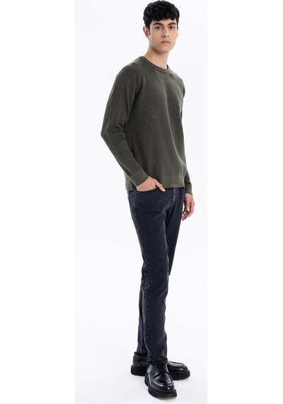 Gmg Fırenze Zr24mfw04051 Haki Erkek Bisiklet Yaka Fitilli Desenli Slim Fit Triko Kazak