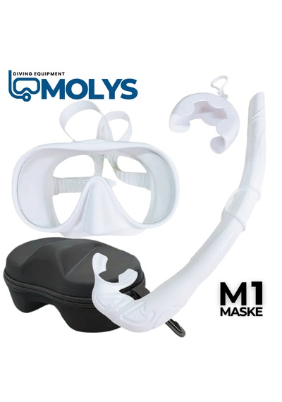 M1 Molys Dalış Maskesi + Kutusu + Şnorkel Seti Beyaz