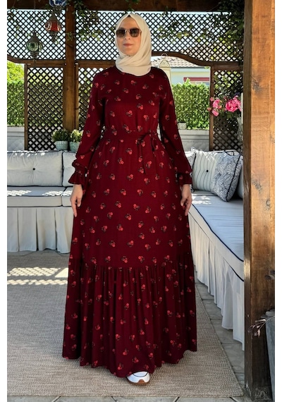 Rabia Şamlı Gül Bordo Elbise Normal