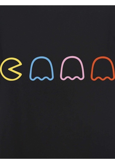 Unisex Siyah Oversize Pac Man Baskılı Örme T-shirt Siyah