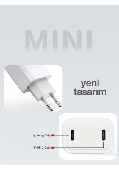 Dünya'da İlk Tek Adaptör Çift Giriş 27w Lightning To Type-c Pd Girişli Hızlı Şarj Cihazı