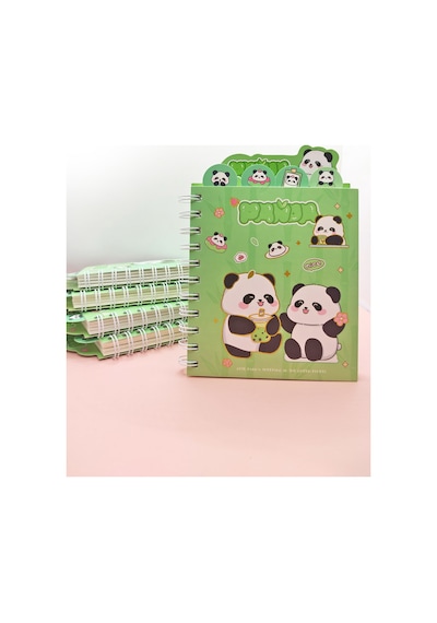 Sevimli Panda Ayraçlı A5 Not Defteri 14x18 Cm - Panda Bff Yeşil