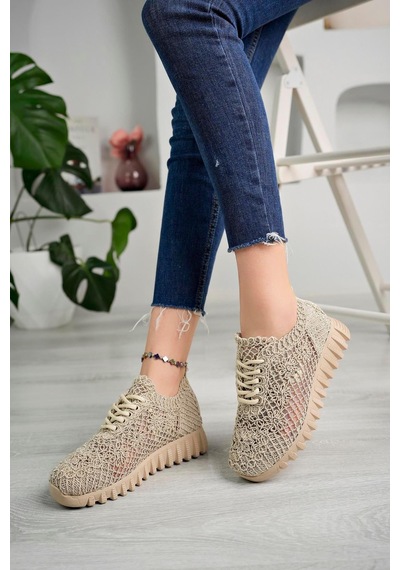Aymood Örgü Desenli Sneakers C Nude Tekstil Bej