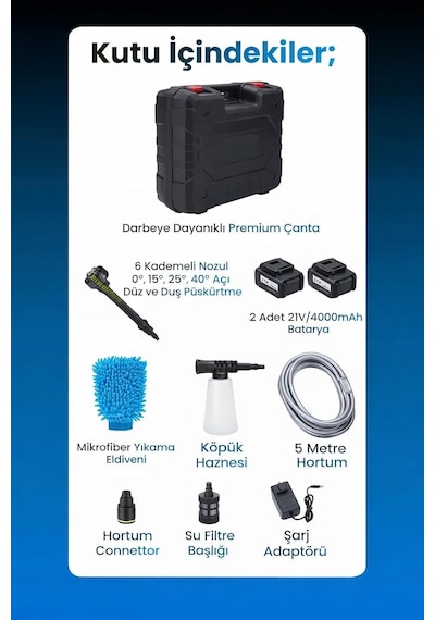 21v 4000mah Li-ion Kablosuz Yıkama Tabancası Siyah
