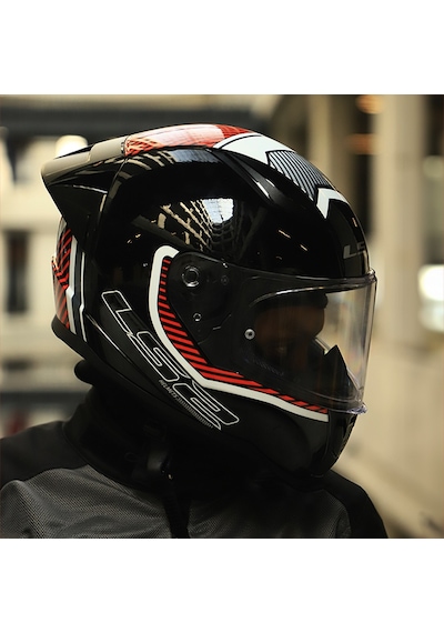 Şeffaf Cam + Ls2 Rapid 2 Race Extra Kask Beyaz - Kırmızı
