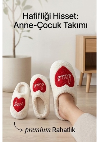 Hafif Ve Yumuşak Peluş Kaymaz Taban Anne Çocuk Misafir Kalp Love Yazılı Ev Terliği 5808 Kırmızı Hafif Ve Yumuşak Peluş Kaymaz Taban Anne Çocuk Misafir Kalp Love Yazılı Ev Terliği 5808 Kırmızı