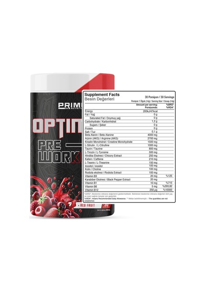 Prime Nutrition Optimus Pre-workout 420 Gram - Red Fruit