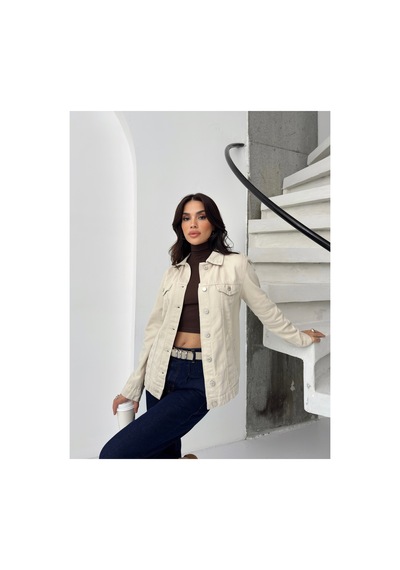 Kene Jeans Kadın Boyfriend Taş Keten Ceket Taş