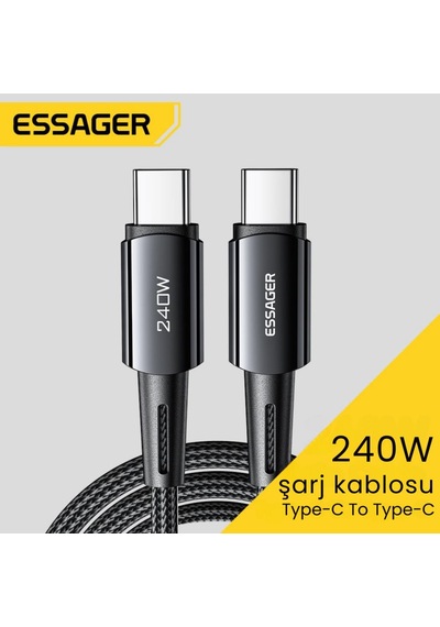 Essager 1 Metre 240w 5a Pd3.1 Type-c To Type-c Mega Hızlı Data Şarj Kablosu, Ultra Sağlam Halat Kablo Kopmaz