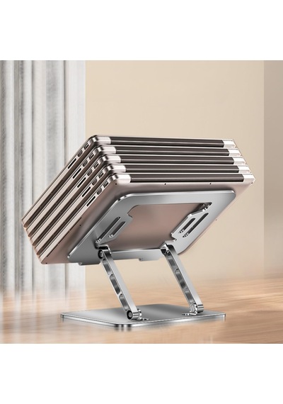 Katlanabilir Ayarlanabilir Alüminyum Laptop Standı, Taşınabilir Ergonomik Notebook Yükseltici, 6 Kademeli Yükseklik Ayarlı, Macbook Tablet Uyumlu, 10-17 İnç, Gümüş