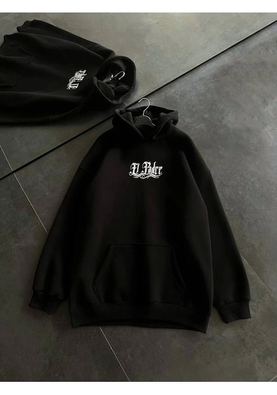 Etiler Collection Üç İplik Penye Uzun Kol Kapşonlu Baskılı Sweatshirt - Siyah