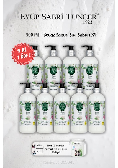 Eyüp Sabri Tuncer Beyaz Sıvı Sabun 9 x 500 ML + Rosie Pamuk