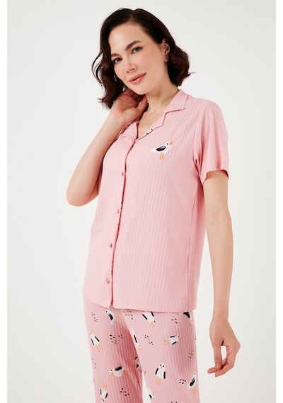 Lela Regular Fit Gömlek Yaka Kısa Kollu Bayan Pijama Takımı 65740102 Pembe