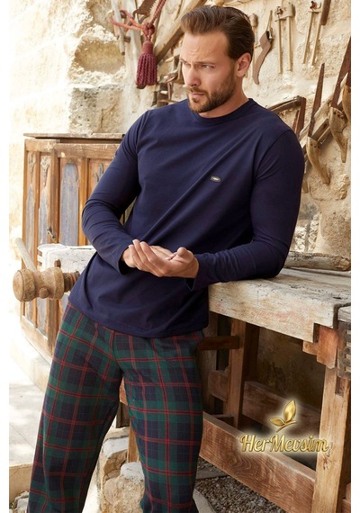 Aydoğan Erkek Kışlık Pijama Takımı Pamuklu Uzun Kol Jakarlı Koyu Mor Berk J-3381